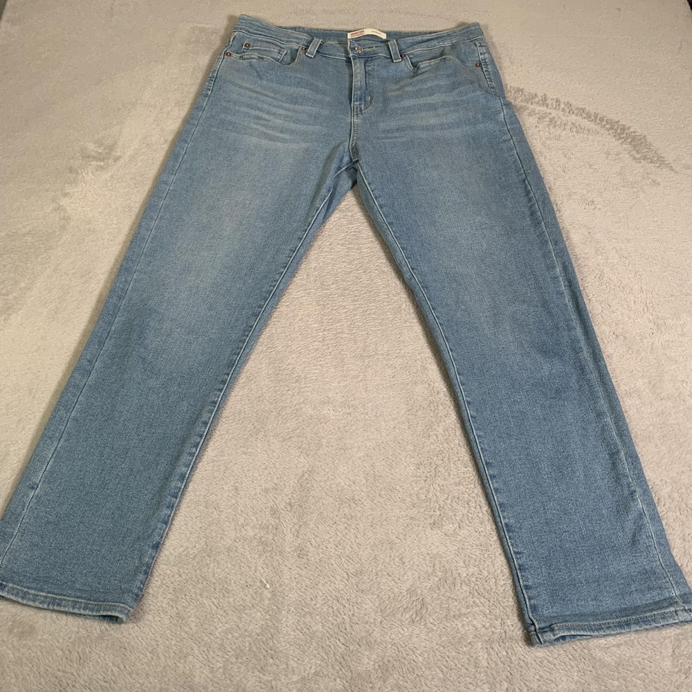 Signature Levi Strauss Boyfriend Jeans Womens 14 W32 Light Wash Mid Rise Stretch